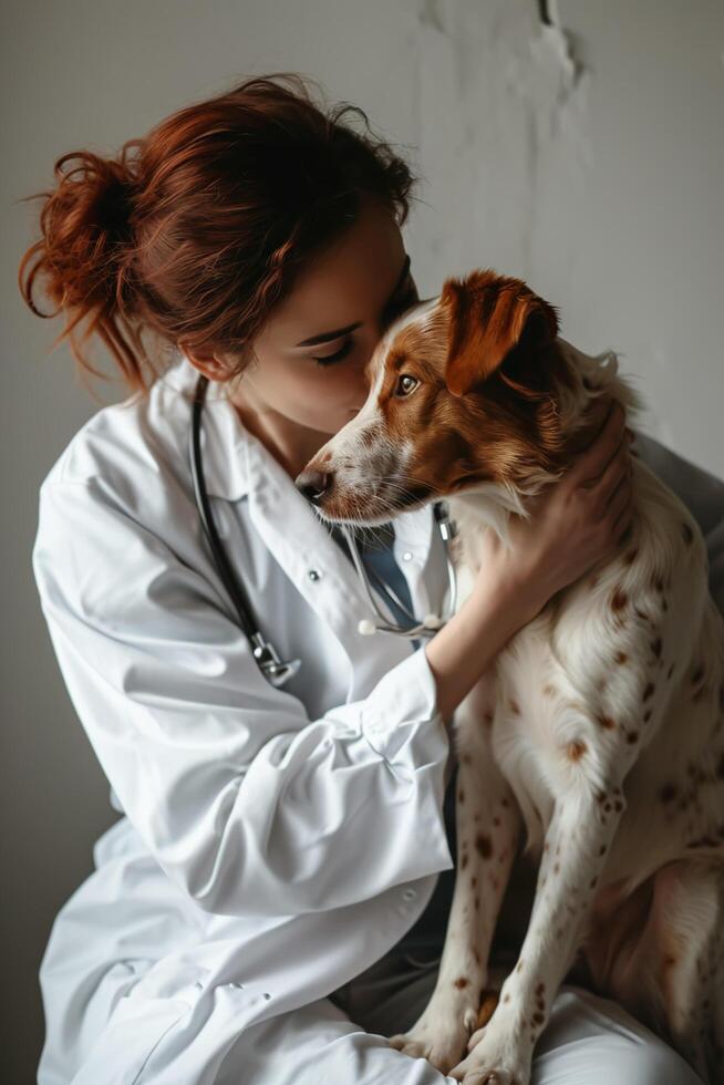 ai généré guérison pattes embrassement le l'amour et dévouement de une vétérinaire chien passionné photo