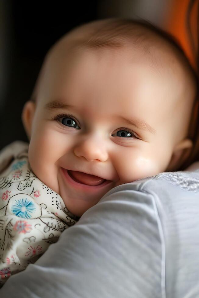 ai généré des moments de maternité félicité fermer de une de bébé radiant sourire photo