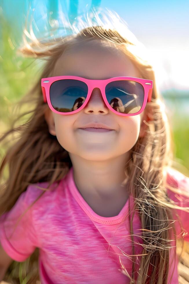 ai généré rose délice adorable imagerie de une mignonne peu fille photo