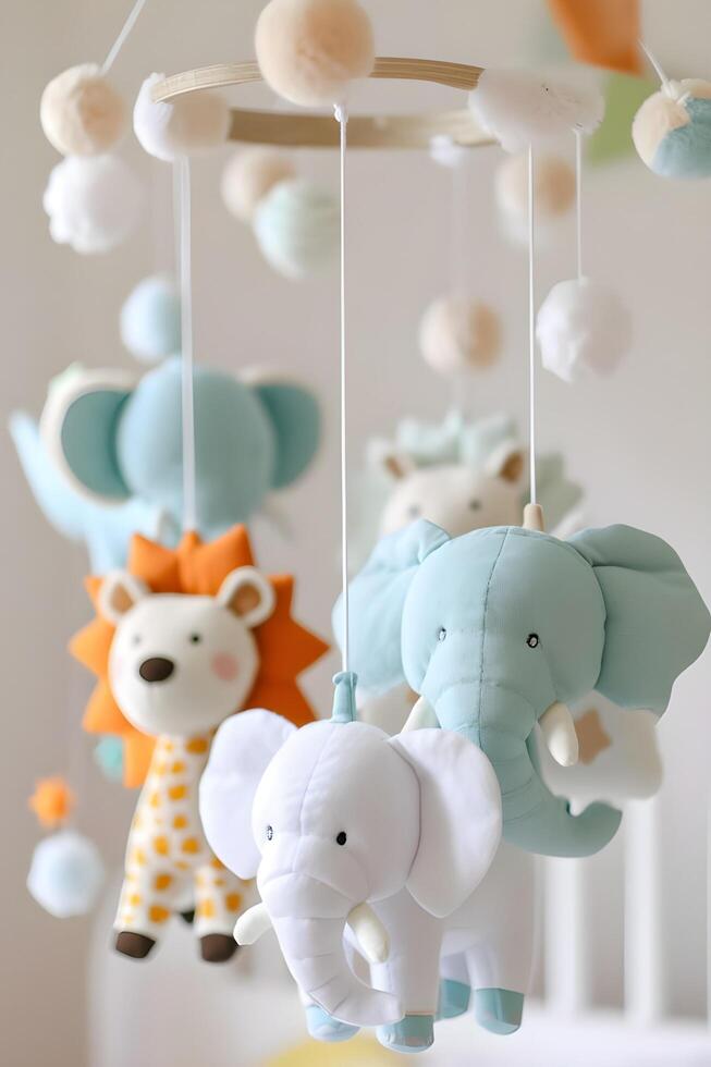 ai généré adorable cirque merveilles mignonne pièce décor pour votre bébé dans doux couleurs photo