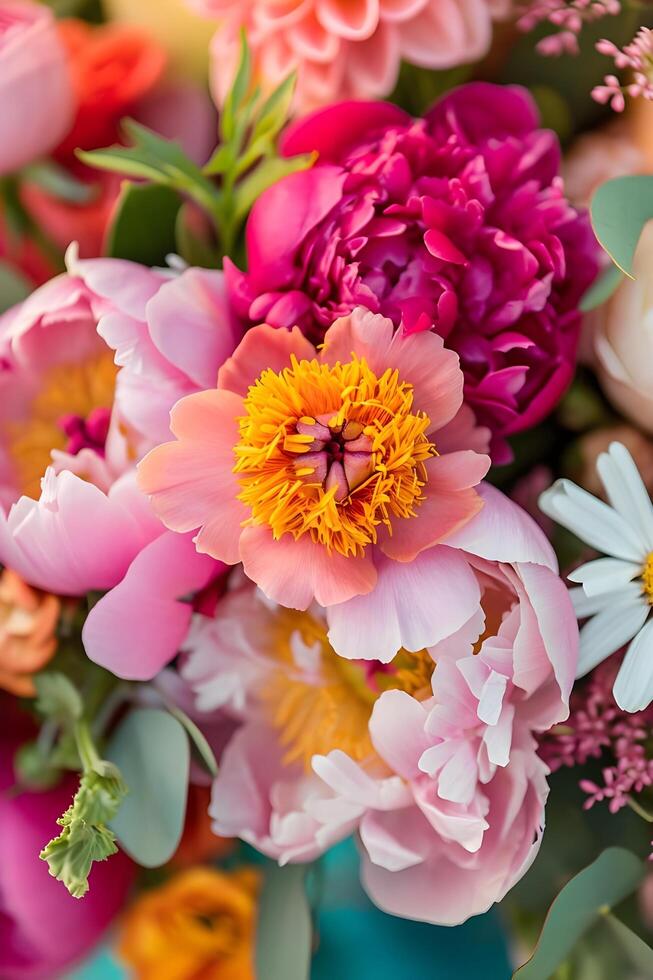 ai généré épanouissement éclat fleuriste talent artistique dans artisanat une audacieux printemps bouquet photo