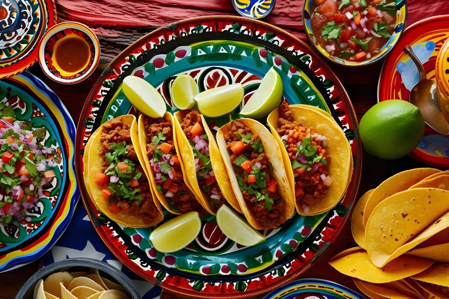 ai généré aromatique tacos Al pasteur traditionnel poterie et livre de recettes style photo