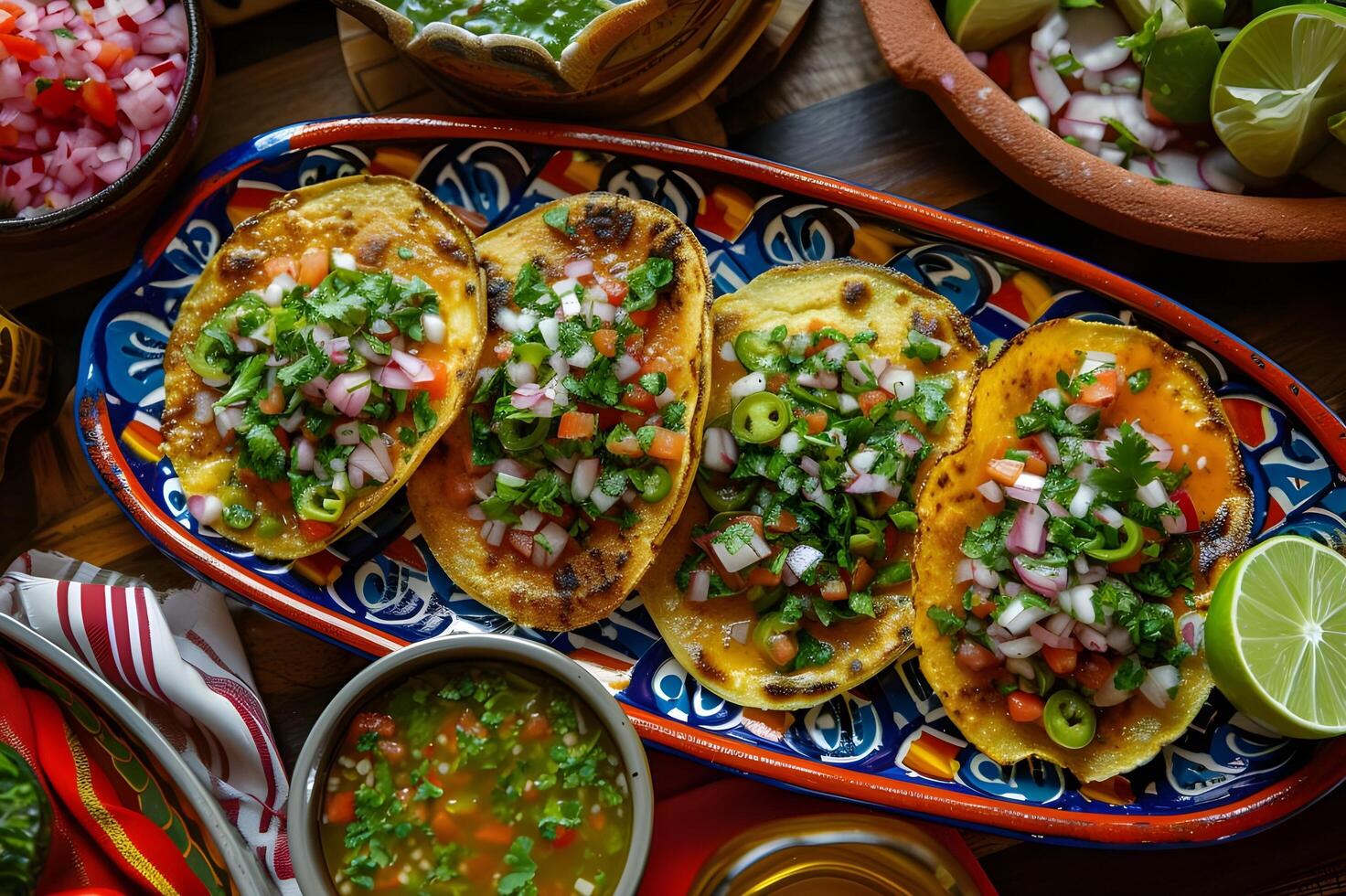 ai généré taco délice Birria tacos sur une fabriqués à la main céramique plat photo