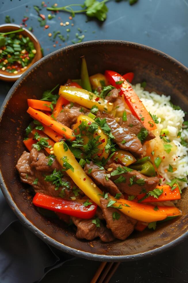 ai généré nikkei kaléidoscope audacieux couleurs dans une culinaire la fusion le banquet photo