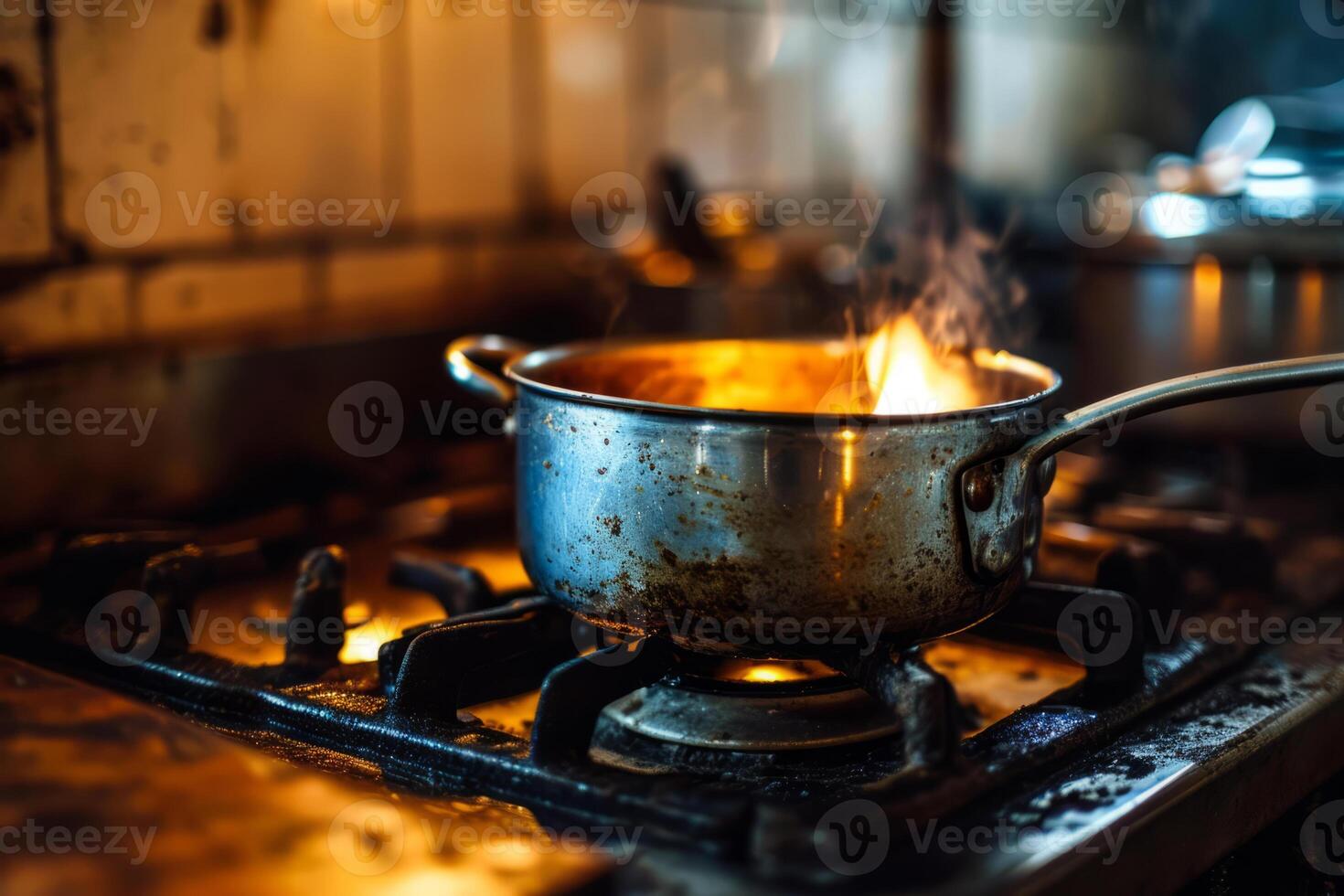 ai généré sale pot sur le poêle. inoxydable la poêle sur le plaque. génératif ai photo