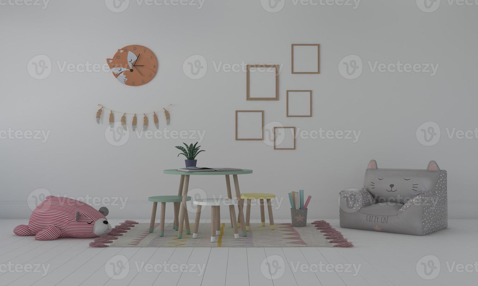 chambre d'enfants, maison de jeu, meubles pour enfants avec maquette de jouet et de cadre photo
