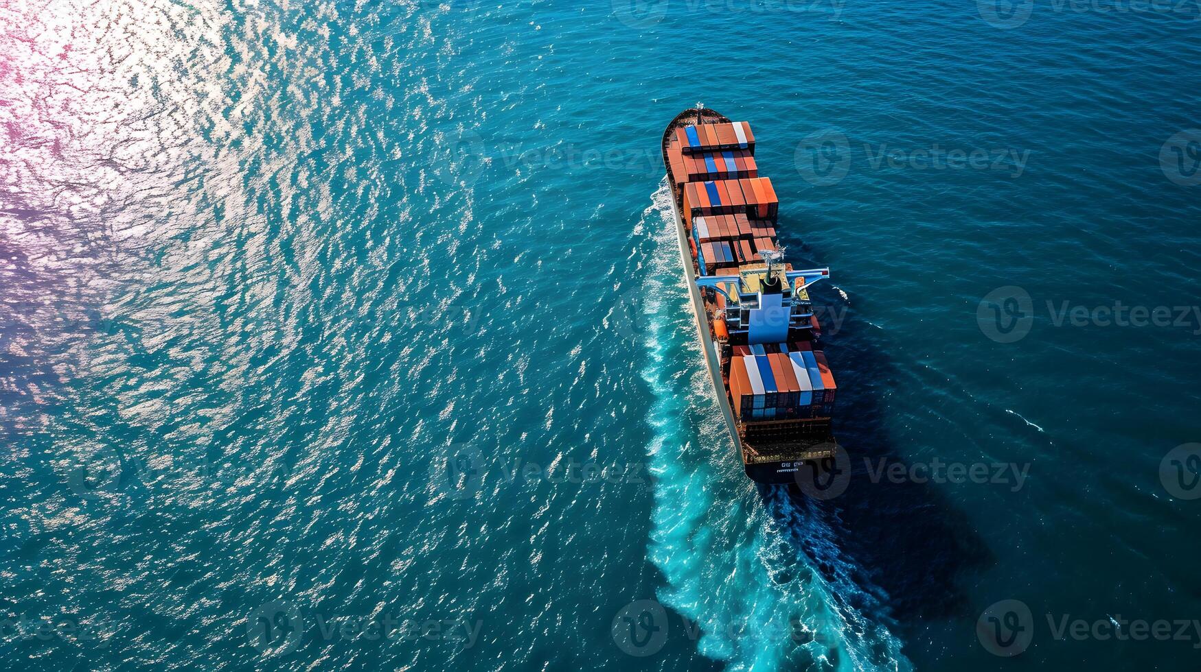 ai généré aérien côté vue de cargaison navire porter conteneurs de Douane dépôt. concept de cargaison livraison par navire un service photo