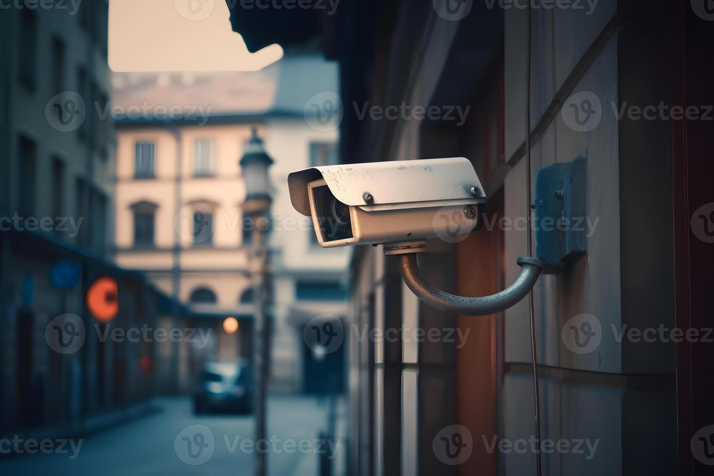 ai généré fermer de une vidéosurveillance caméra. constamment suivi gens ou social Sécurité concept photo