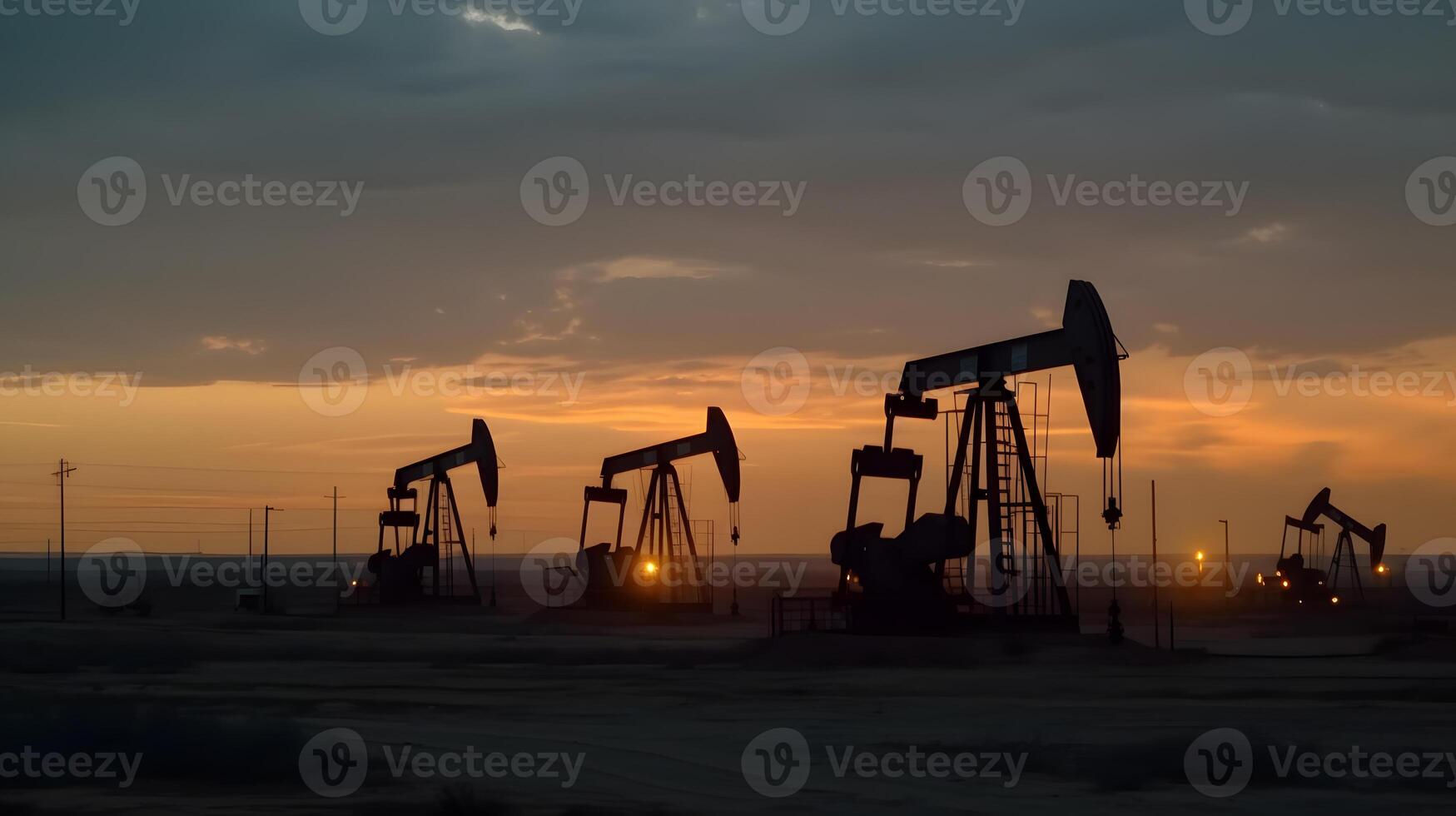 ai généré photo de brut pétrole Pumpjack plate-forme à le coucher du soleil. concept art de pétrole production ou problèmes de la nature protection