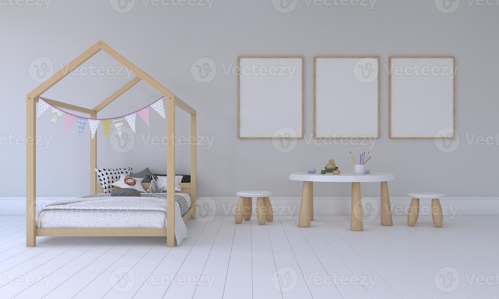 chambre d'enfants, maison de jeu, meubles pour enfants avec maquette de jouet et de cadre photo