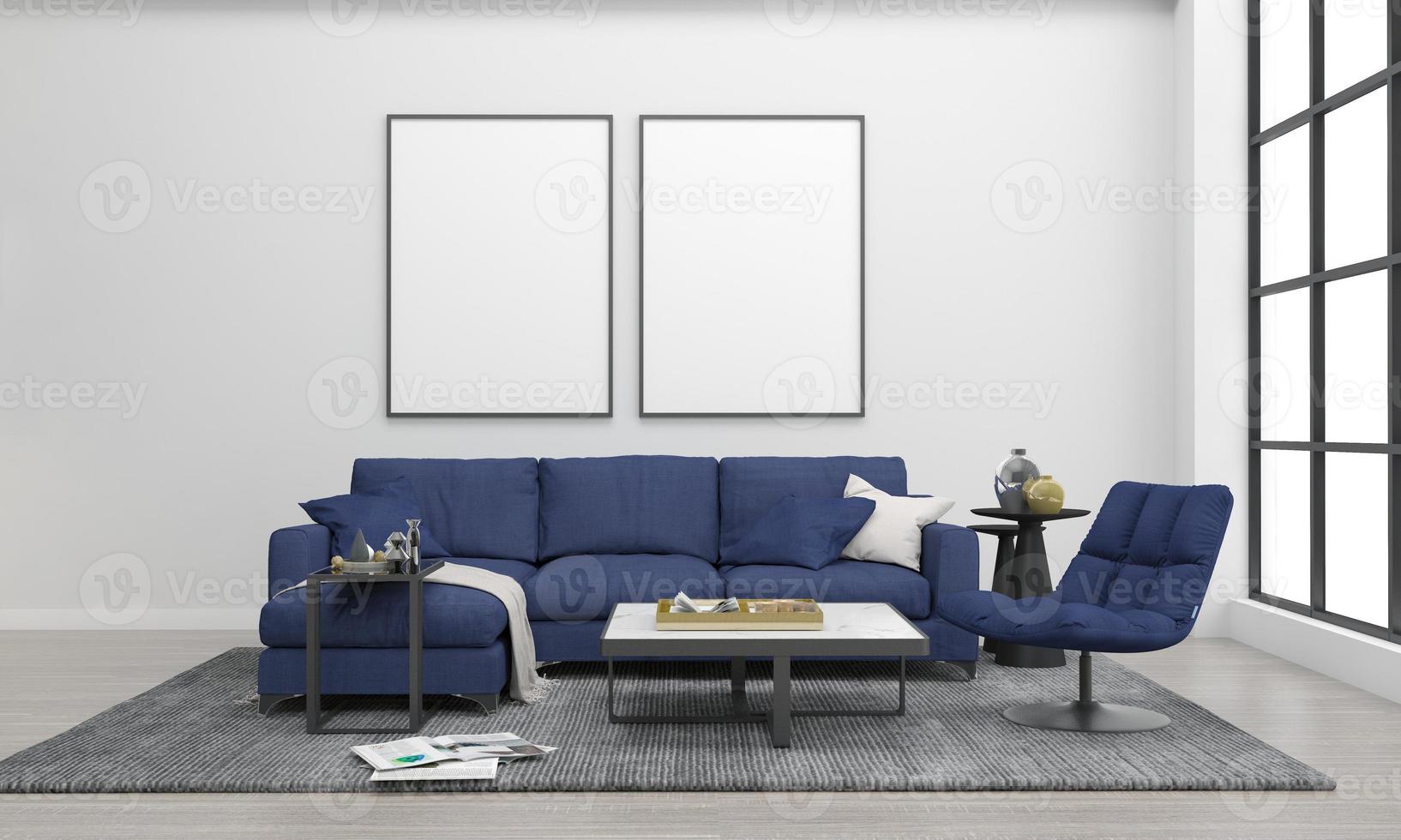maquette réaliste rendu 3d intérieur du salon moderne avec canapé - canapé et table photo