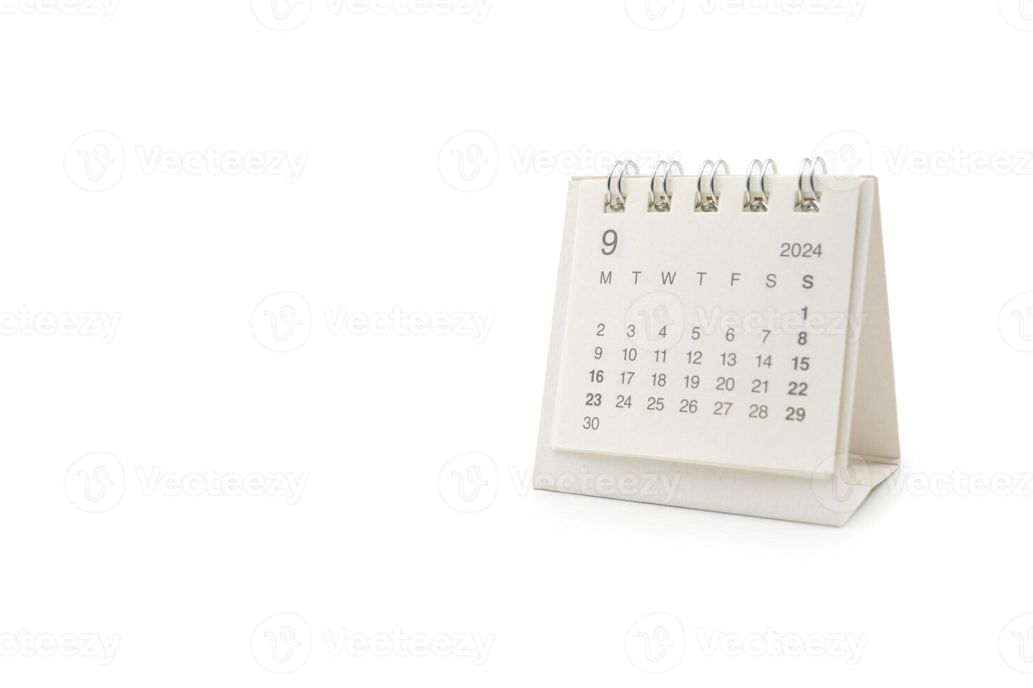 Facile bureau calendrier pour septembre 2024 isolé sur blanc Contexte. calendrier concept avec copie espace. coupure chemin. photo
