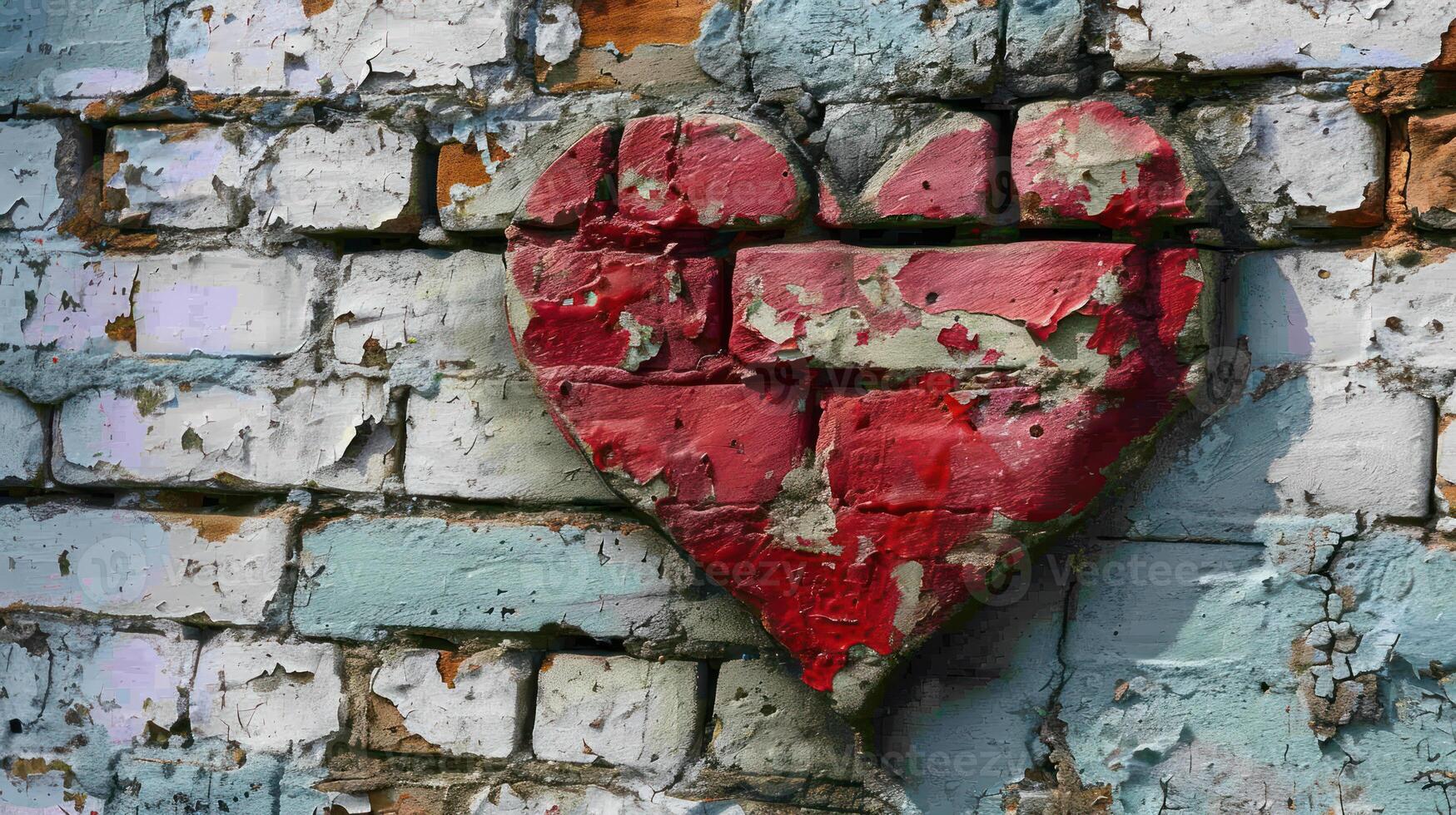 ai généré patiné l'amour cœur sur ancien brique mur photo