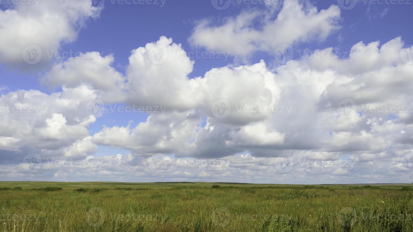 vert champ été paysage, laps de temps. des nuages et bleu ciel champ photo