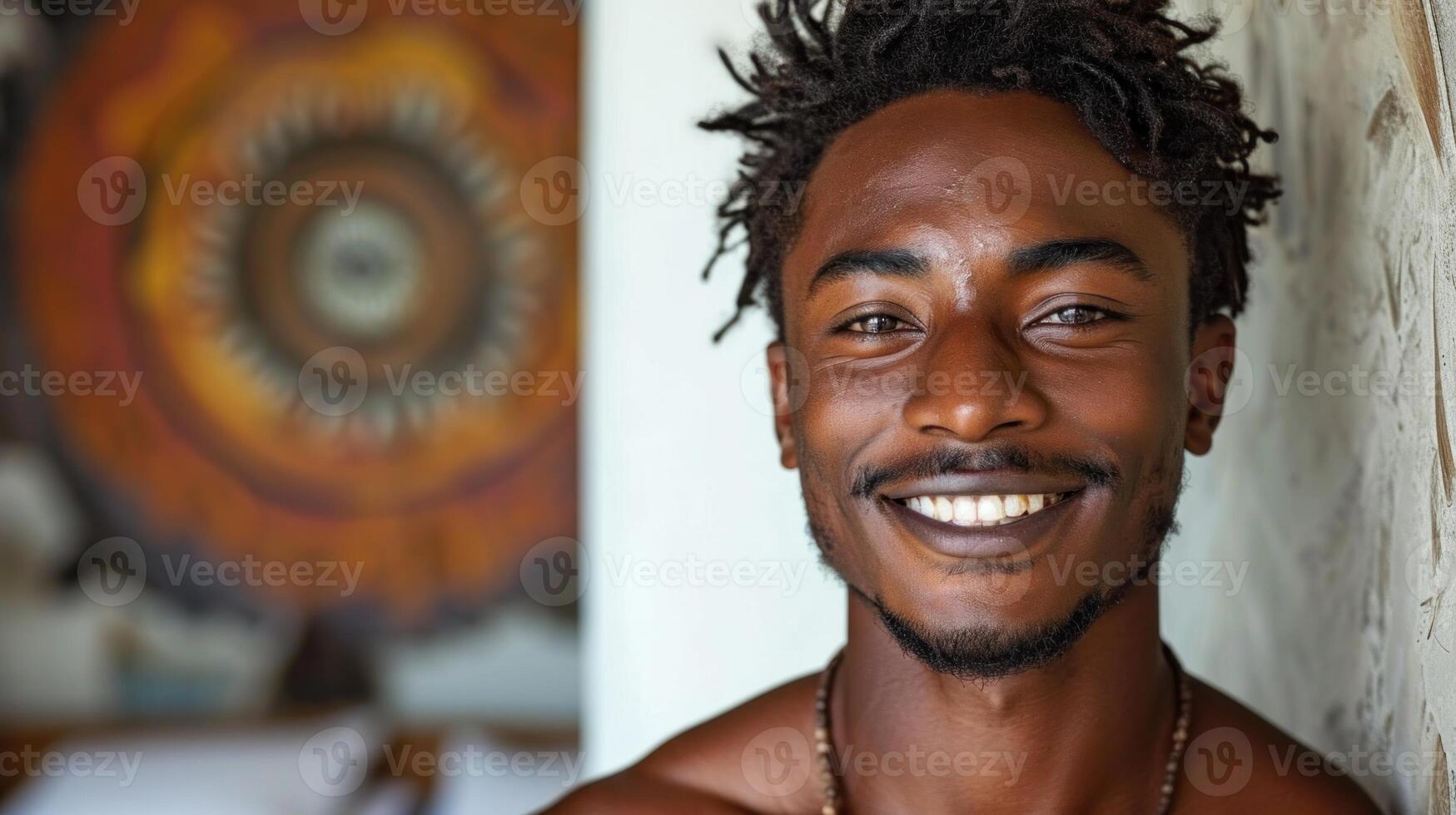 ai généré portrait de une Beau Jeune africain homme souriant à le caméra photo