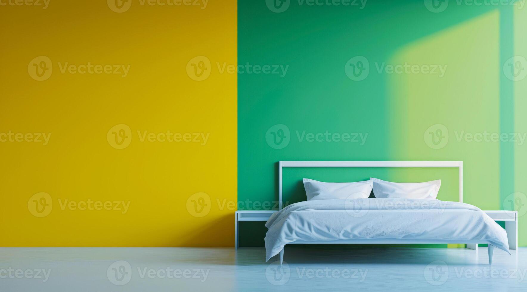 ai généré vibrant chambre dans Urbain moderne condo peint dans brillant couleurs avec minimaliste approche photo
