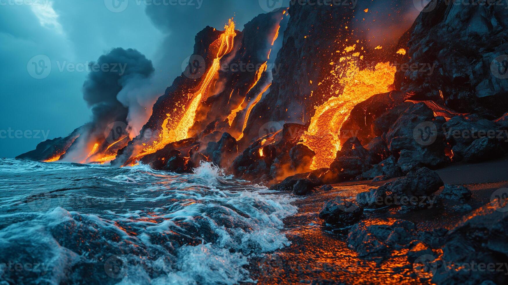 ai généré apocalyptique vision de une volcan éclater photo