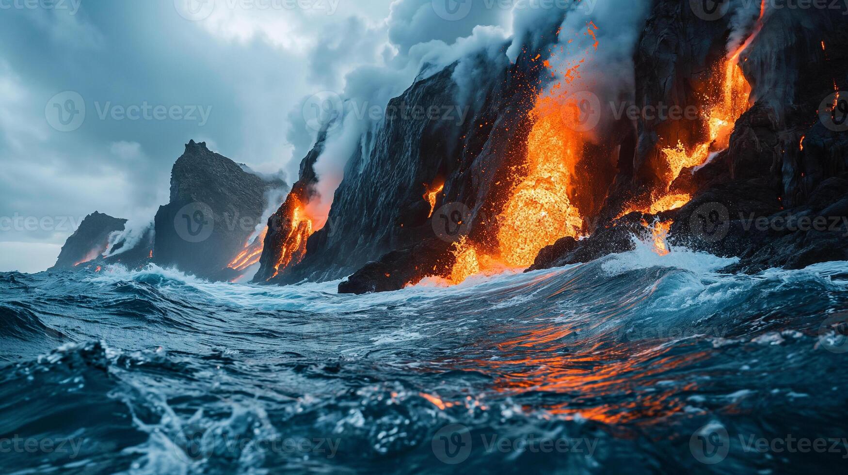 ai généré apocalyptique vision de une volcan éclater photo