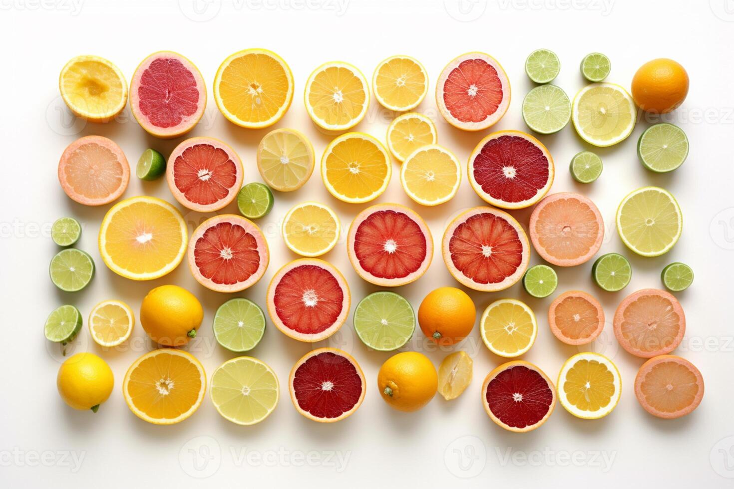 là sont beaucoup différent les types de agrumes et citrons verts sur le tableau. génératif ai. photo