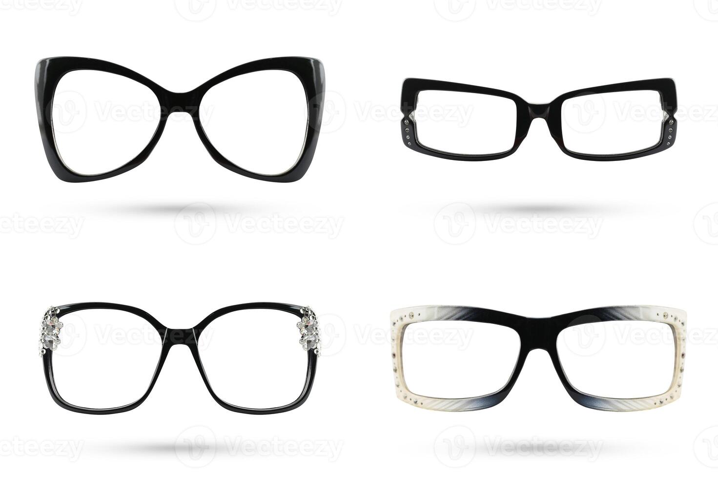 mode des lunettes espace style en plastique collections isolé sur blanc Contexte. photo