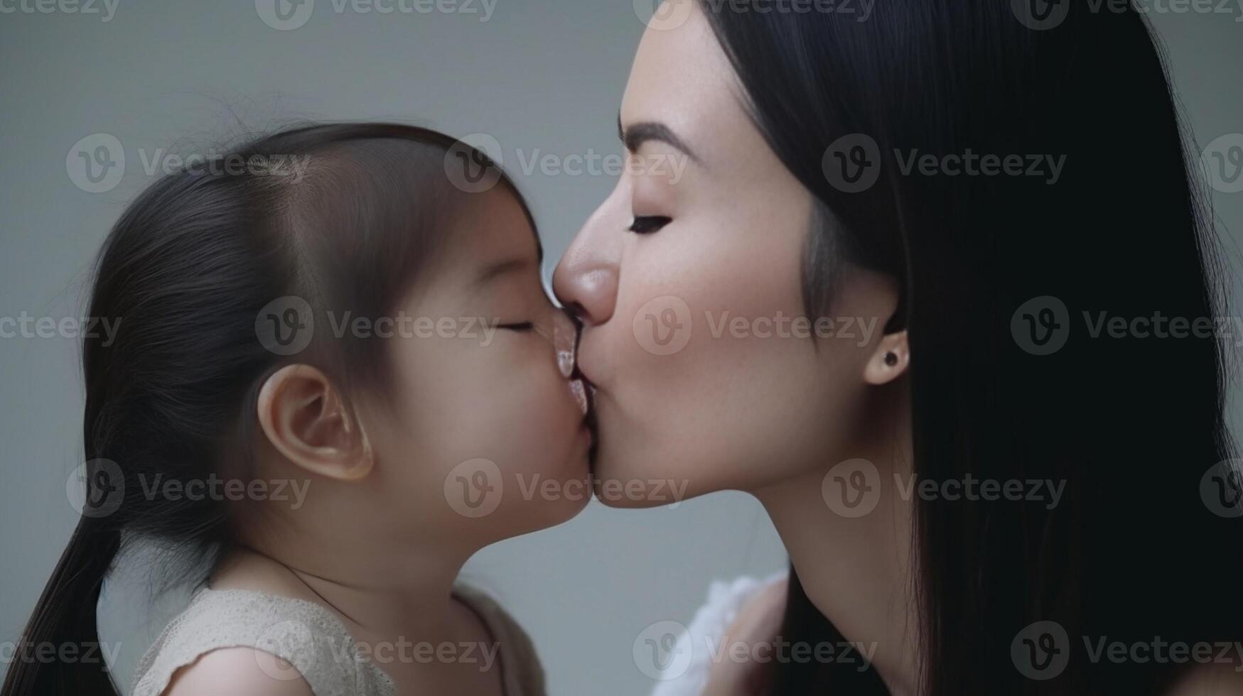 ai génératif charmant mère embrasser sa mignonne peu fille à Accueil les mères journée et famille concept photo