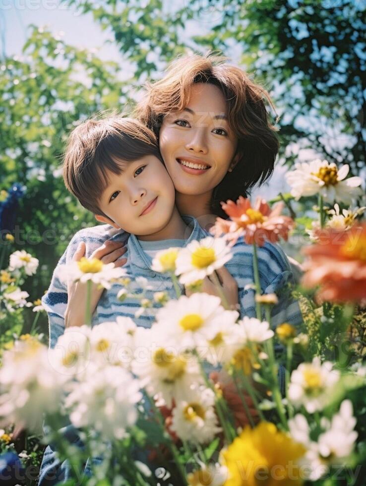 ai génératif maman et fils prise selfie à l'extérieur content famille célébrer les mères journée ensemble photo