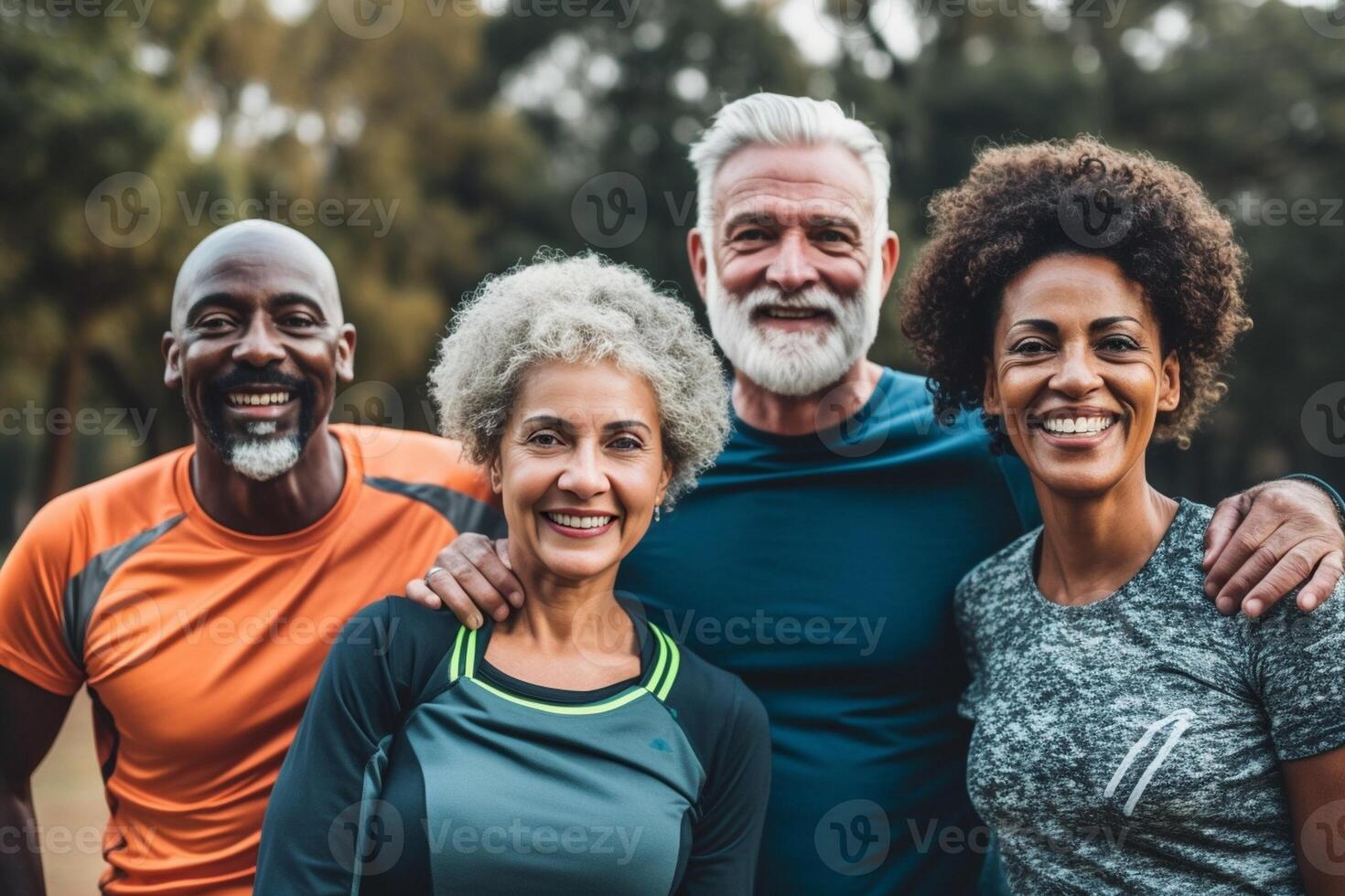 ai génératif multiracial sportif copains en marchant dans une basketball tribunal quatre Multi-éthnique gens étreindre concept à propos gens sport et mode de vie photo