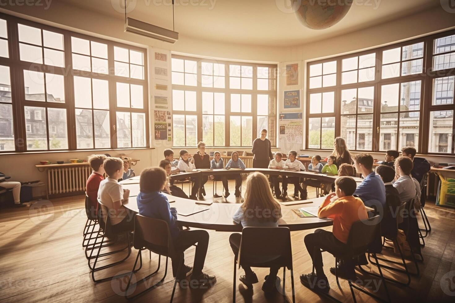 ai génératif élèves Faire groupe projet séance dans Université Campus retour à école concept photo