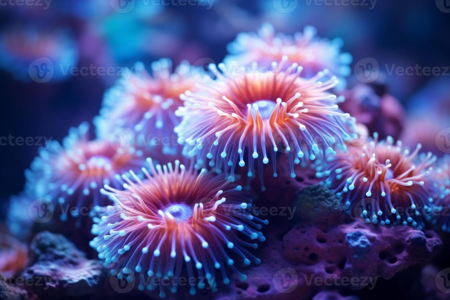 ai généré sous-marin magnifique coloré dansant récif anémone groupe corail tropical animal poisson clown la nature sel l'eau poisson réservoir aquarium. écologie tuba plongée écosystème environnement enregistrer planète photo