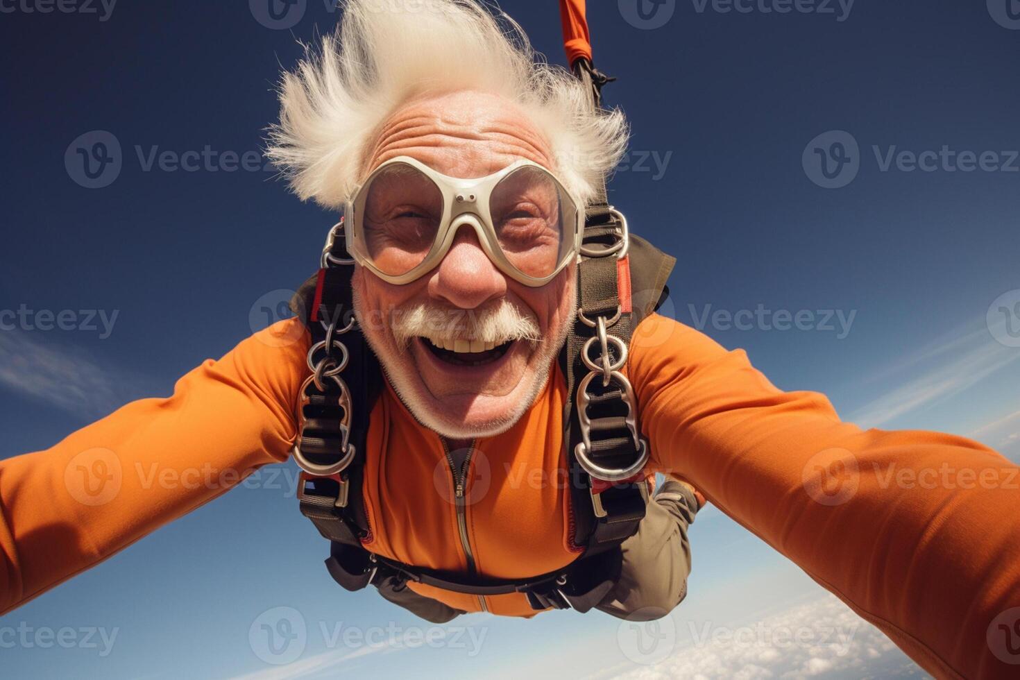 ai généré un vieux homme prise une selfie tandis que parachutisme avec généré ai photo