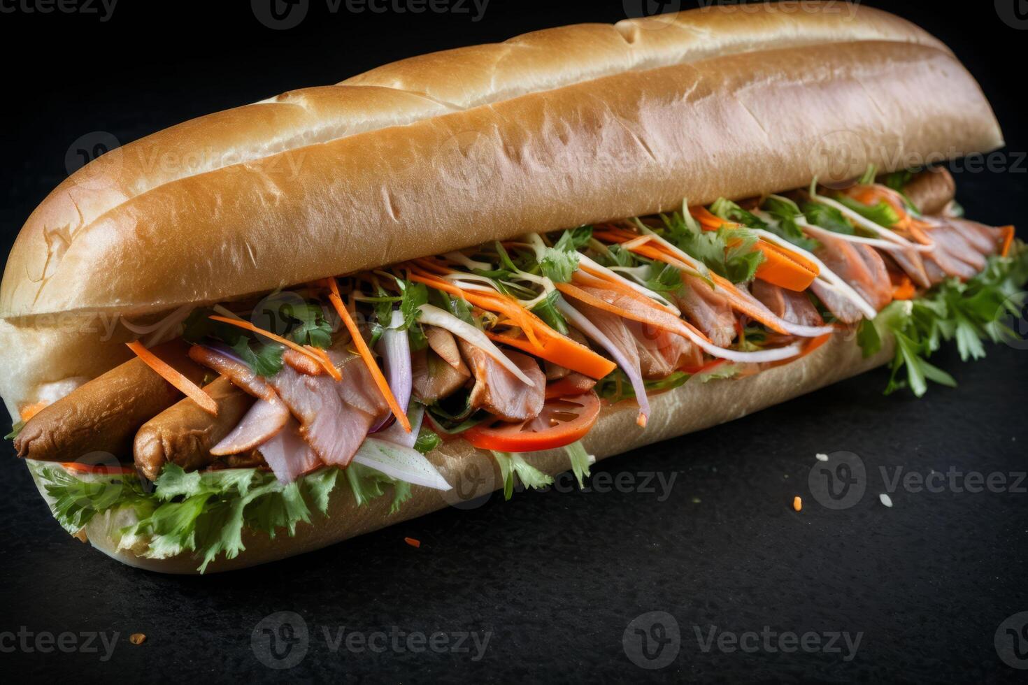 ai généré banh mi sur noir Contexte photo