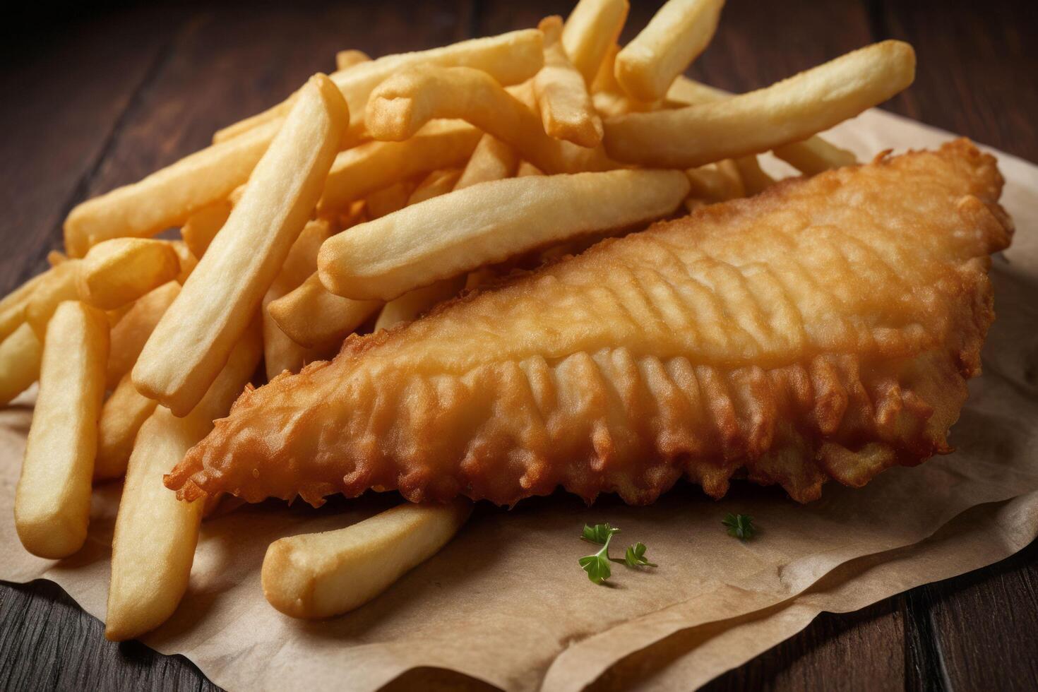 ai généré frit poisson filet avec d'or frites photo