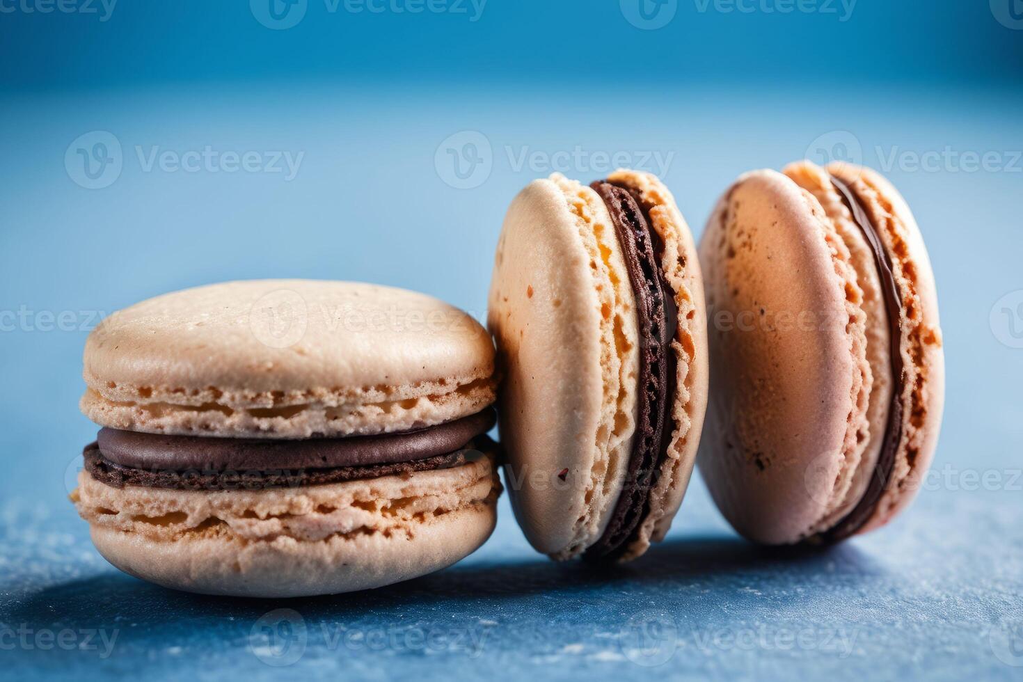 ai généré français macarons sur bleu photo