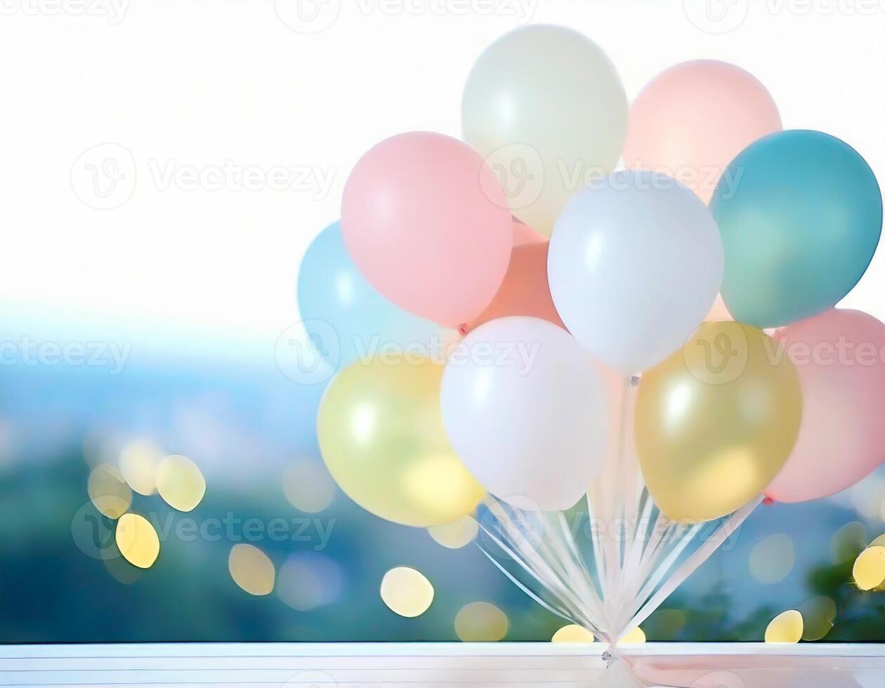 ai généré coloré des ballons décoration, fête fête concept photo