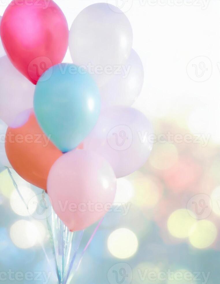 ai généré coloré des ballons décoration, fête fête concept photo