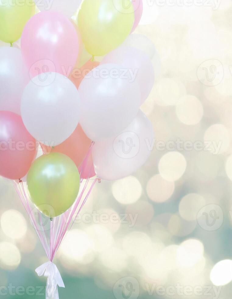 ai généré coloré des ballons décoration, fête fête concept photo