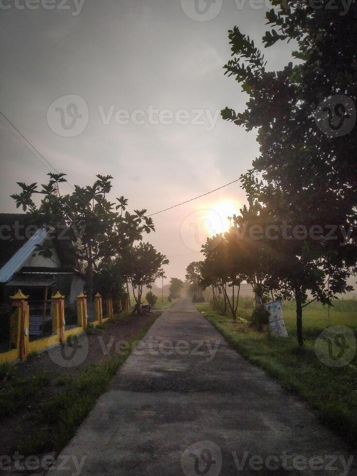 une route de une petit rural village dans le Matin photo