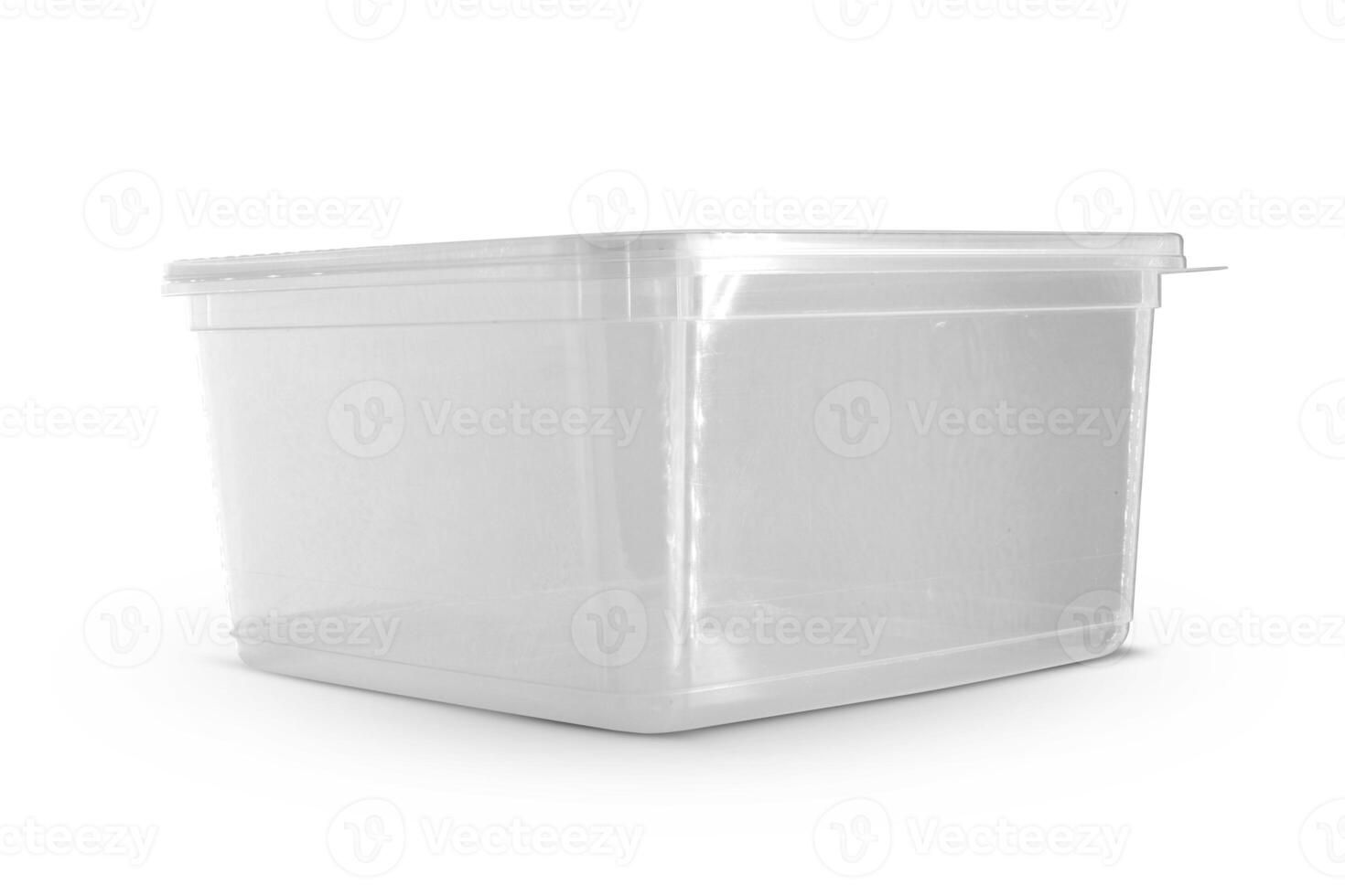 transparent Plastique nourriture boîte isolé sur blanc Contexte photo