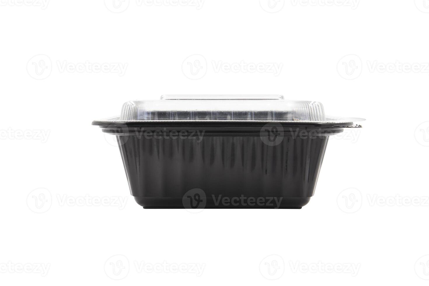 Plastique nourriture emballage plateau avec clair Plastique couverture isolé sur blanc Contexte photo