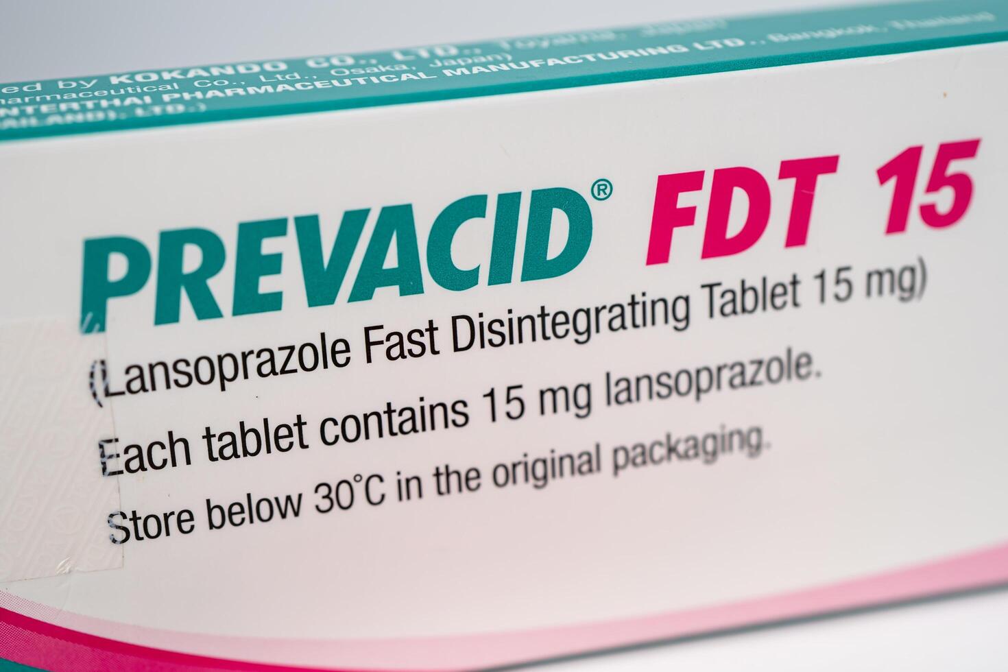 bangkok, thaïlande, 1er octobre 2022 prevacid, lansoprazole, médicament qui réduit l'acide gastrique, traite l'ulcère peptique. photo