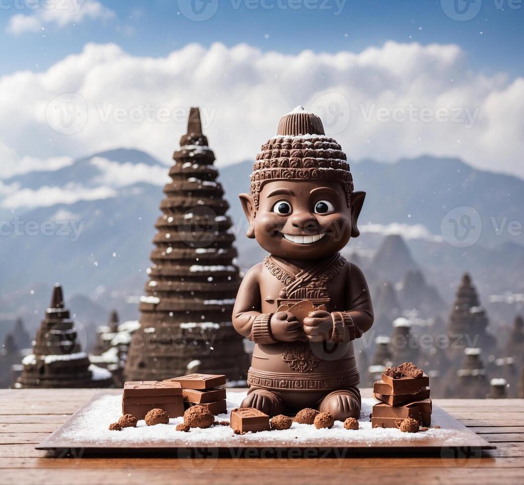 ai généré Chocolat Bouddha mascotte personnage avec Chocolat photo