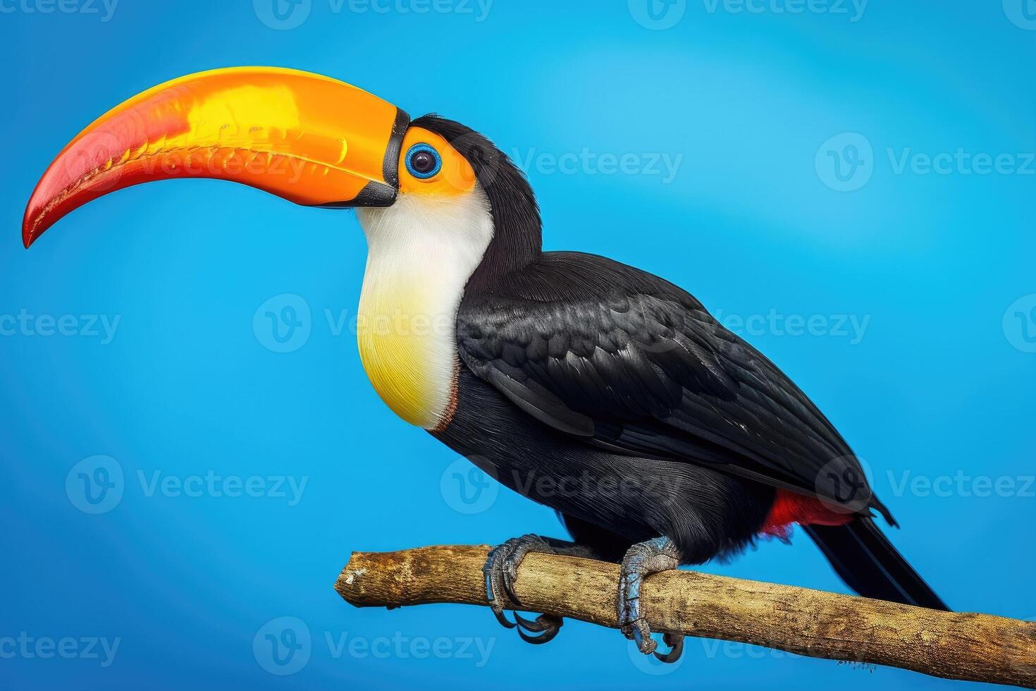 ai généré toucan oiseau sur une bleu Contexte photo