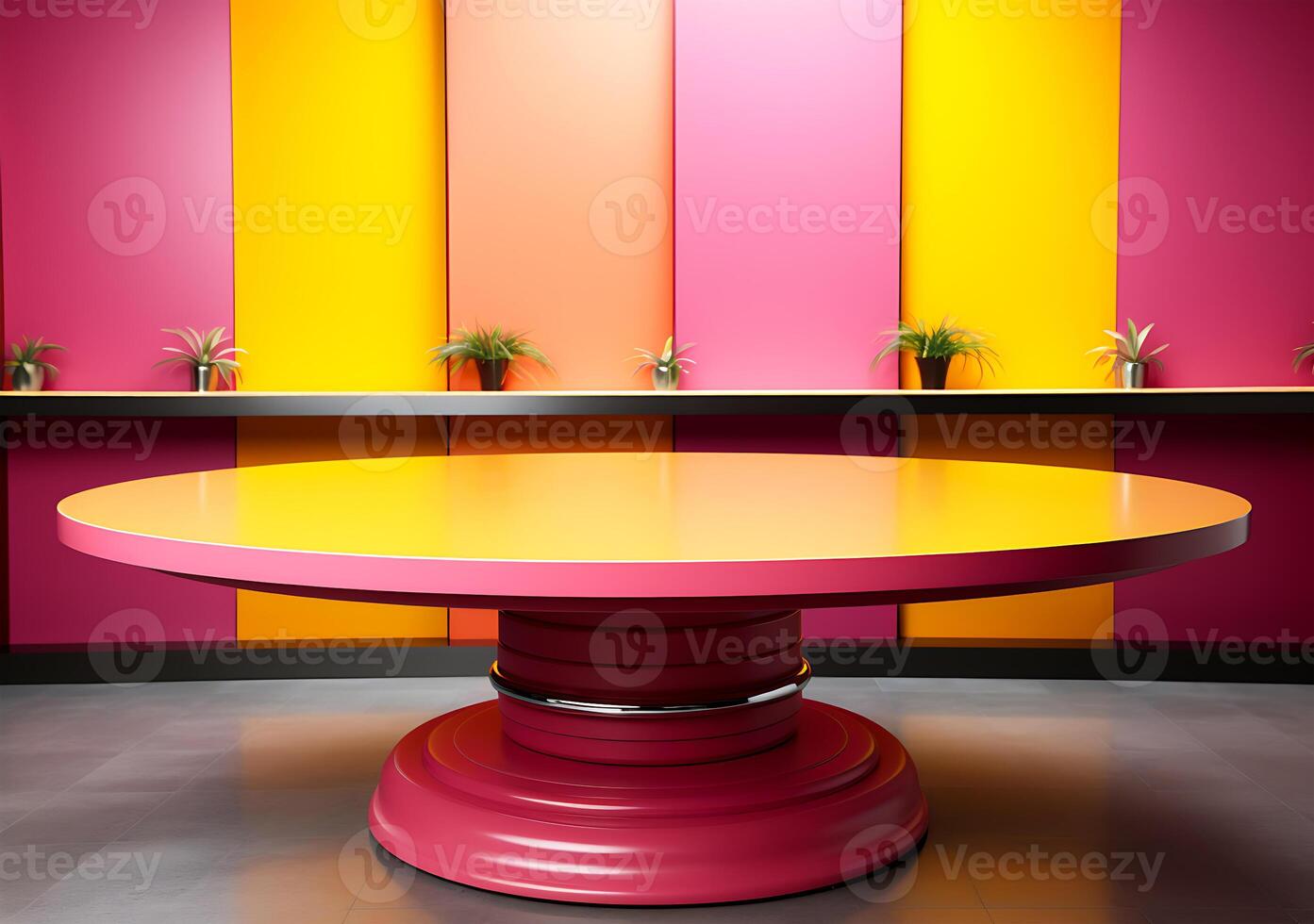 ai généré une coloré rose Jaune violet et rouge nouvelles studio pièce table conception photo