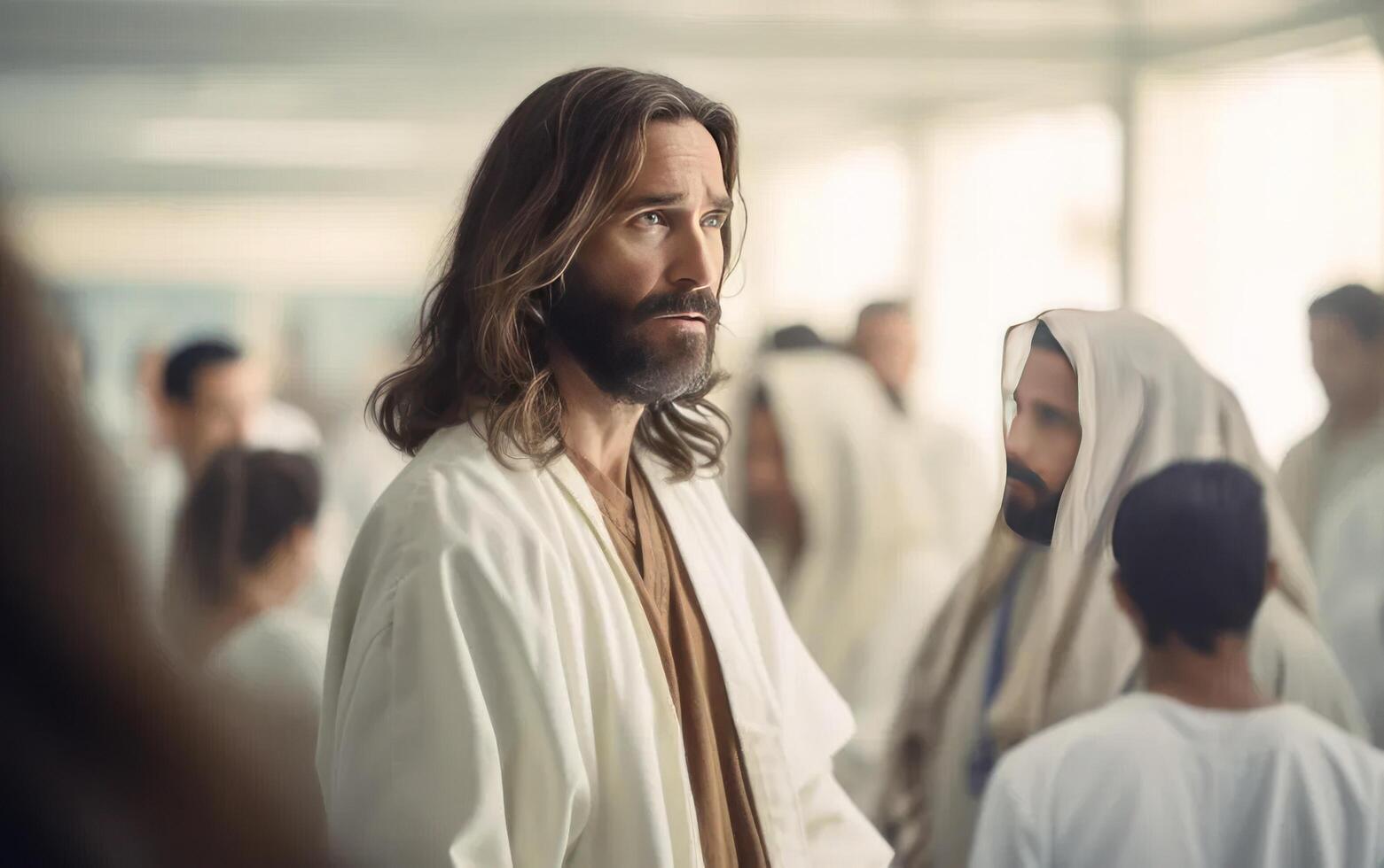 ai généré Jésus dans le hôpital. Christian Aidez-moi concept. génératif ai photo