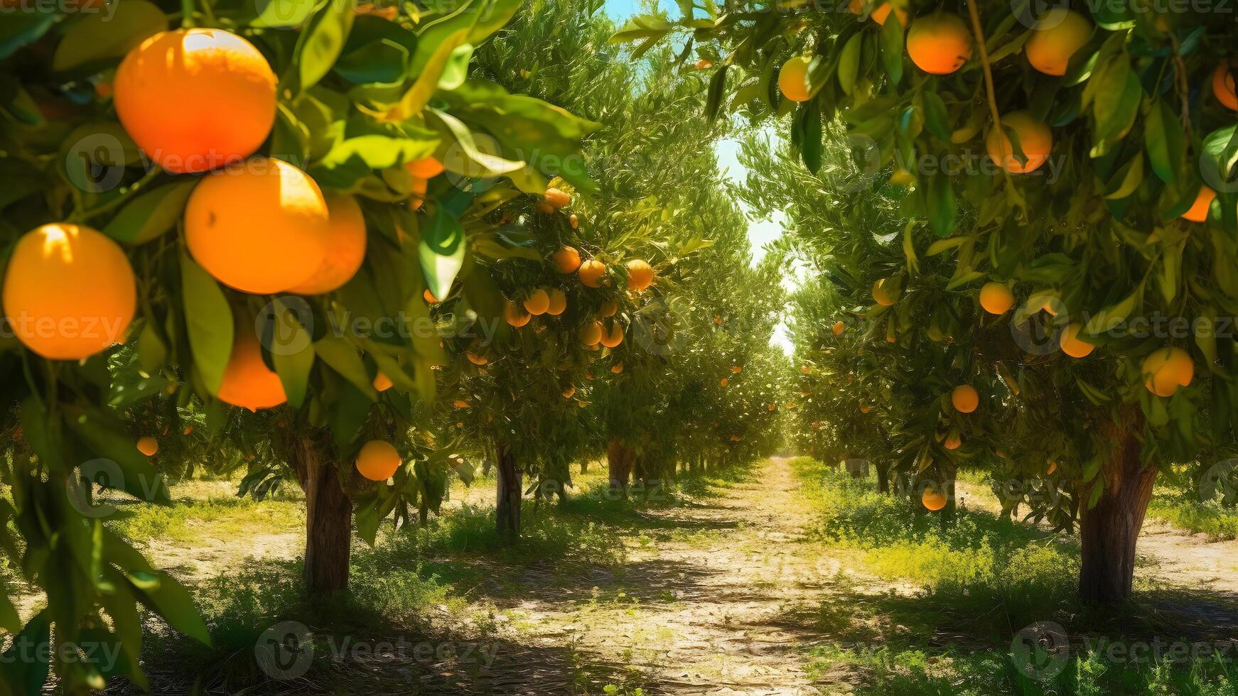 ai généré des oranges maturité à agriculture ferme à ensoleillé été jour, neural réseau généré photoréaliste image photo