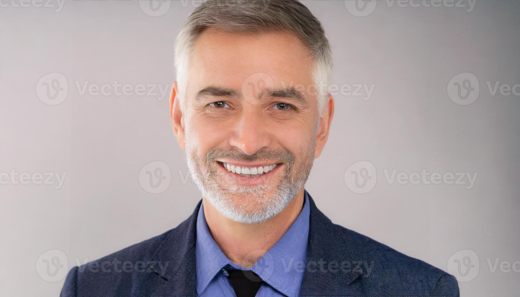 ai généré mature homme souriant avec ouvert en bonne santé sourire, santé se soucier concept, dentaire se soucier photo