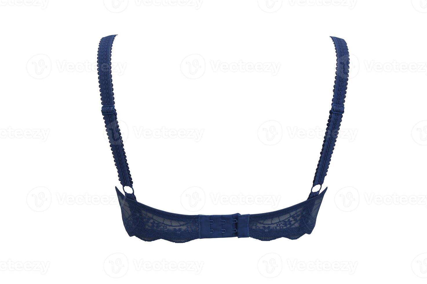 lingerie. bleu dentelle soutien-gorge isolé sur une blanc Contexte. à la mode coloré aux femmes sous-vêtement. photo