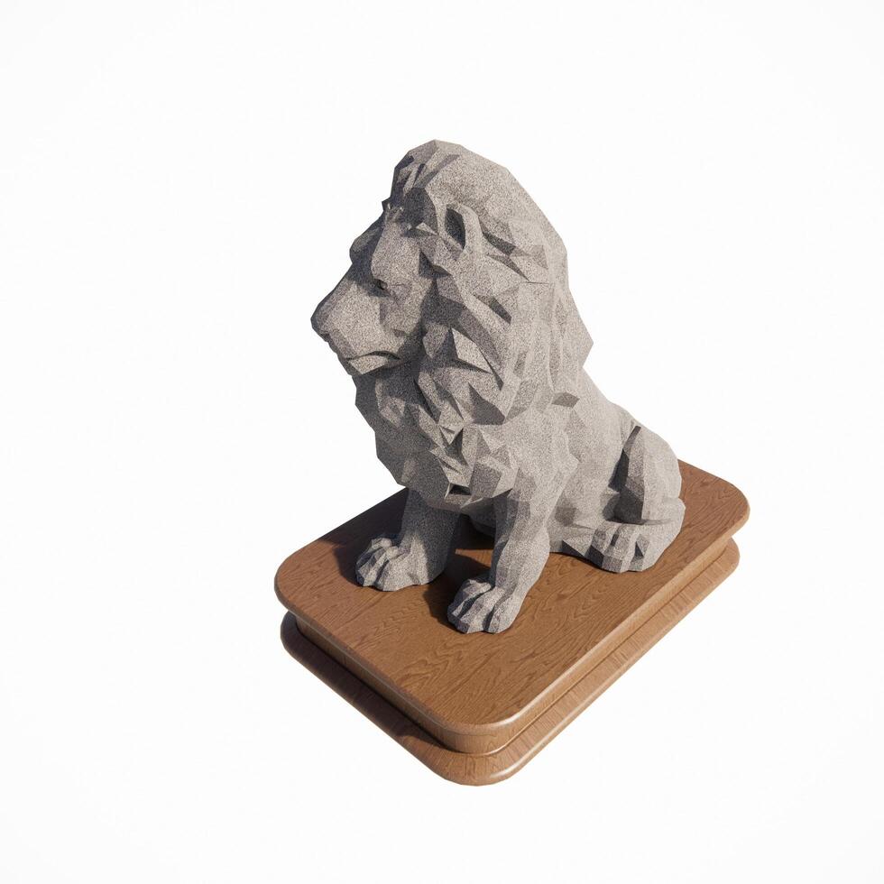 pierre Lion statue sur une en bois planche photo