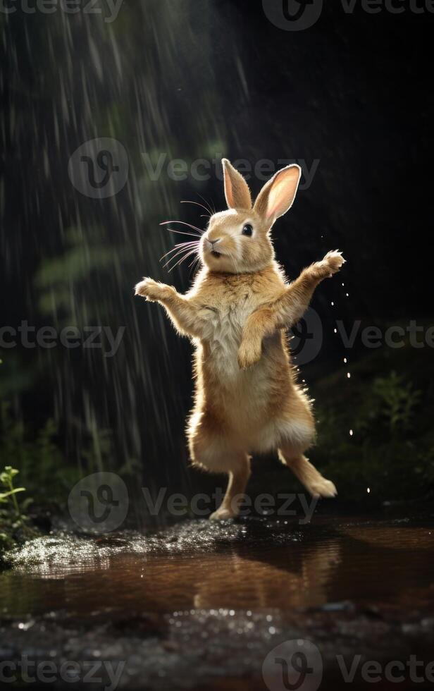 ai généré joyeux lapin jouit espiègle sautillant photo