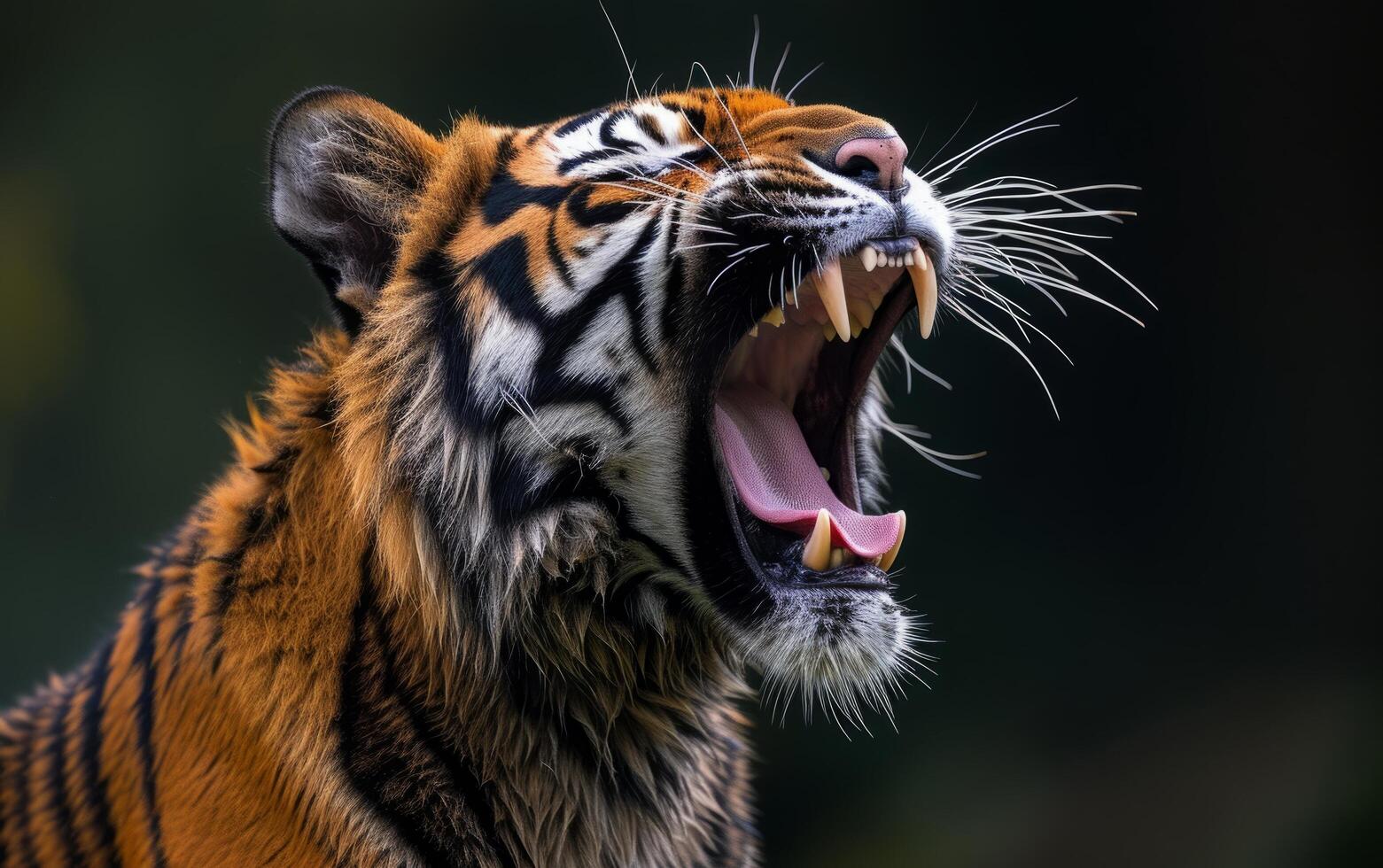 ai généré Bengale tigre rugissement profil vue photo